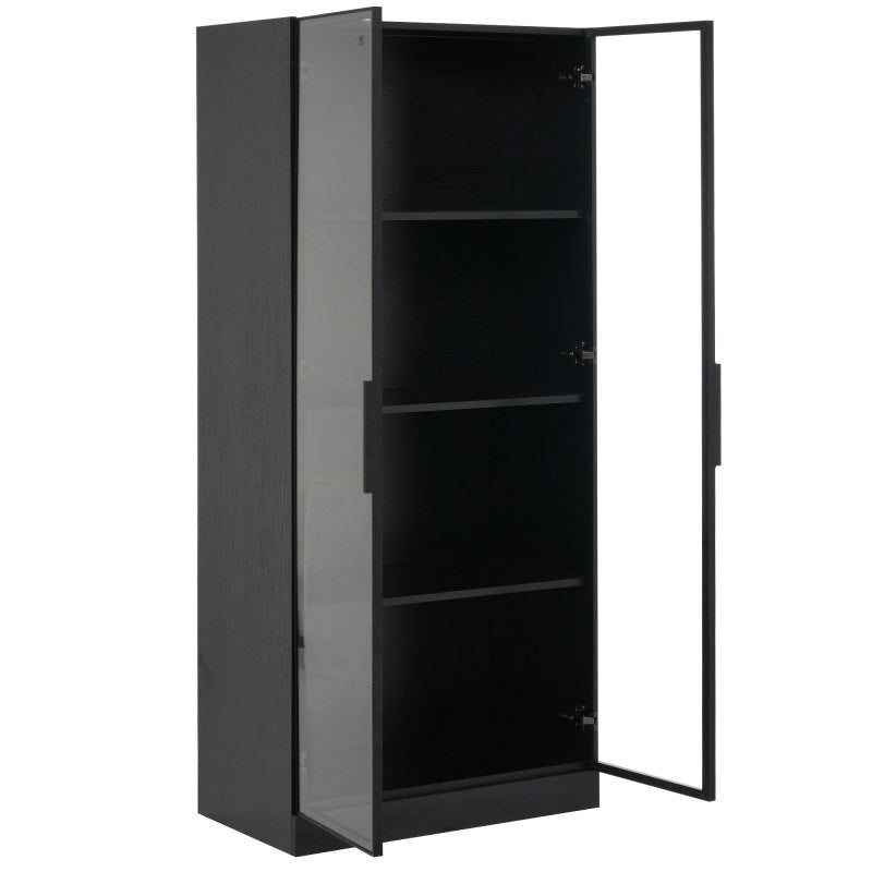 Staubdichte LED-Glasvitrine mit gehärteter Glastür, Vitrine, Bücherregal, Badezimmer 70×40×160 cm Schwarze