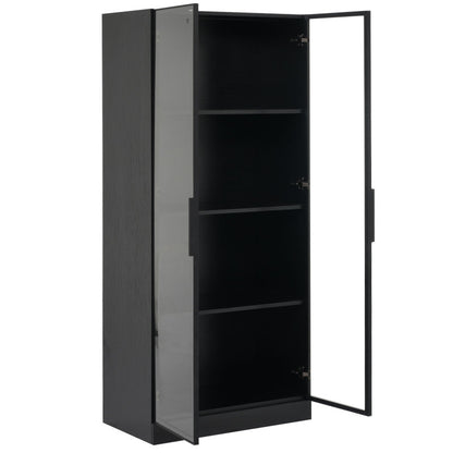 Staubdichte LED-Glasvitrine mit gehärteter Glastür, Vitrine, Bücherregal, Badezimmer 70×40×160 cm Schwarze