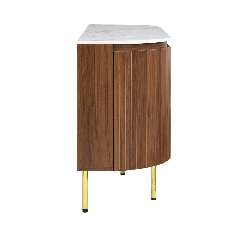 Moderner Bogenförmiger Sideboard mit verstellbaren Regalen und Metallbeinen, ideal für Wohnzimmer und Esszimmer (Nussbaum)