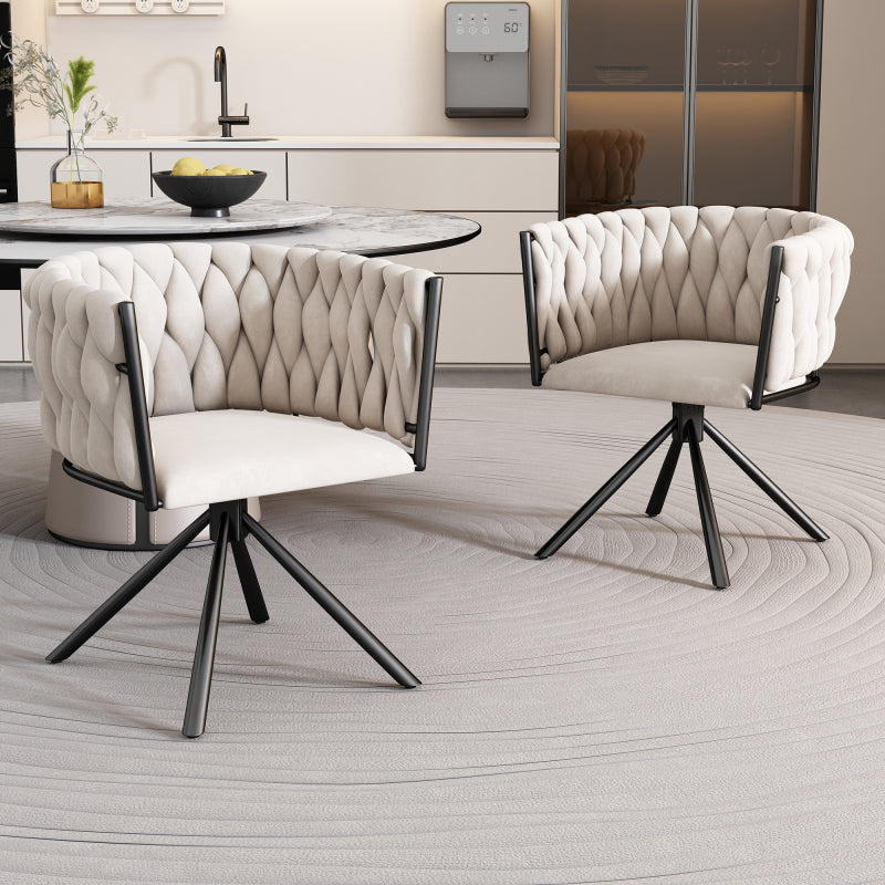 Samt-Esszimmerstuhl, 2er set, Freizeit-Drehstuhl mit vier Stützbeinen aus Metall, Beige