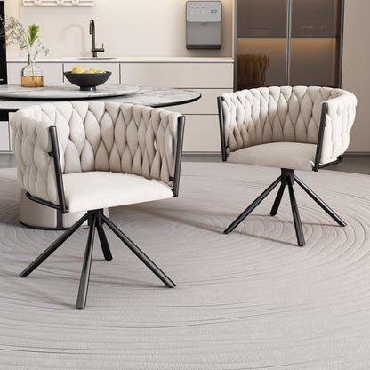 Samt-Esszimmerstuhl, 2er set, Freizeit-Drehstuhl mit vier Stützbeinen aus Metall, Beige