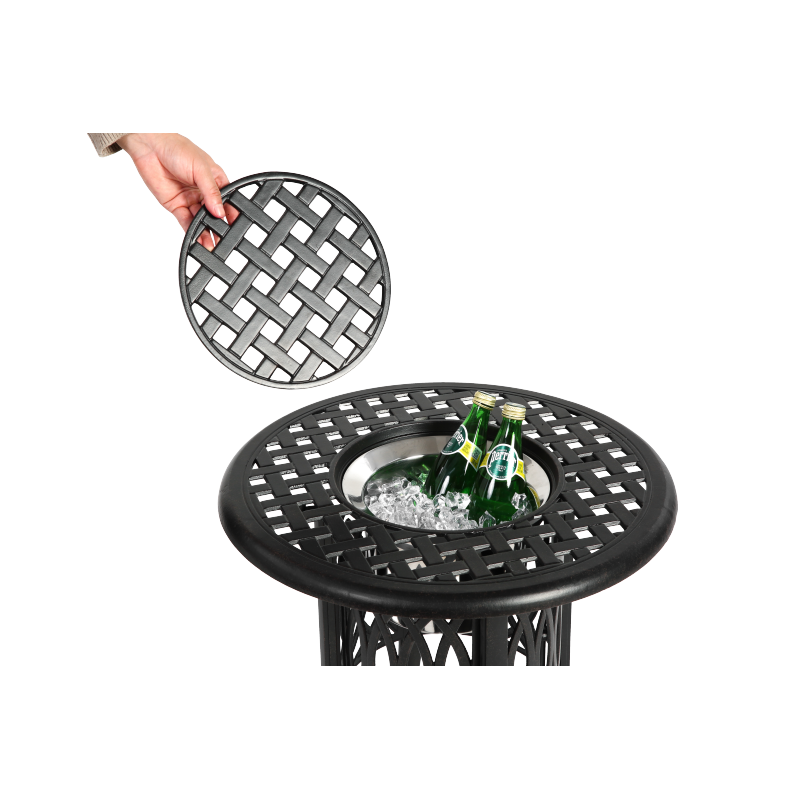 Outdoor Aluminum Table with Ice Bucket,Patio Side Table,  Aluminum End Table with Adjustable Footpads, Outdoor Small Coffee Table