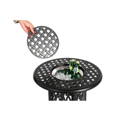Outdoor Aluminum Table with Ice Bucket,Patio Side Table,  Aluminum End Table with Adjustable Footpads, Outdoor Small Coffee Table