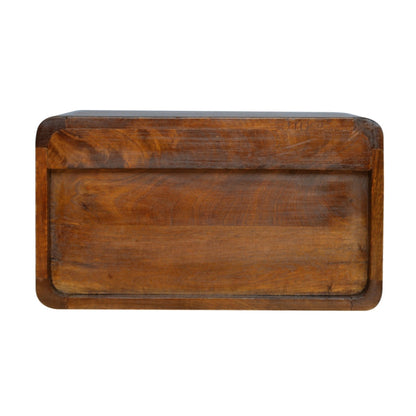 Schwebender Nachttisch aus massivem Mangoholz – Kastanienbraun, Curved Design, 1 Schublade & Fach, Handgefertigt, Fertig montiert, 45x32x25 cm
