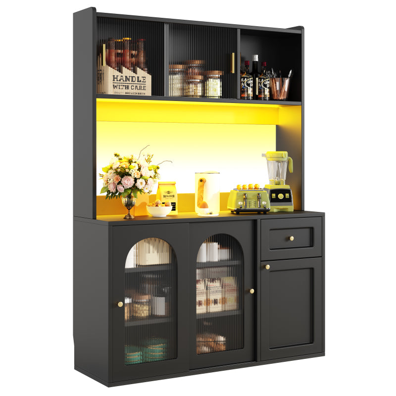 Küchenschrank, Esszimmerschrank, Sideboard mit LED-Beleuchtung, schwarz