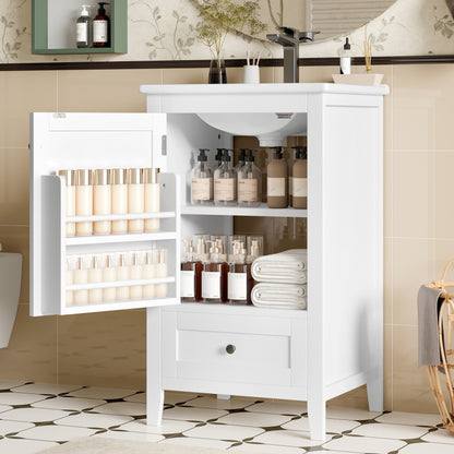 51x46x85cm Bodenstehender Badezimmerschrank mit Waschbe, Waschtisch,komplett lackiert, Türablage, geräuschlose Schublade mit großem Fassungsvermögen, verstellbares Regal, Keramikwaschbecken, weiß