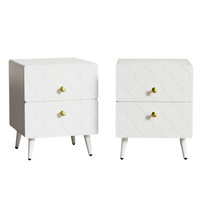 Moderner Nachttisch, vergoldete Griffe, Wellenmuster, 2er-Set, mit 2 Schubladen, lackiert, Ecken mit stoßfestem Design, 39,5 B*40 T*50 H cm, Weiß