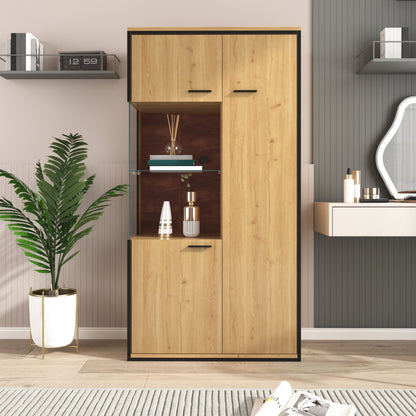 Moderne Vitrine mit LED-Beleuchtung - 150Hcm - Glastür, Mehrzweckregale, 15 Farboptionen, Großer Stauraum, Glasboden, Schaukasten, Präsentationsmöbel, Schrank mit Beleuchtung,Möbel mit Glastür