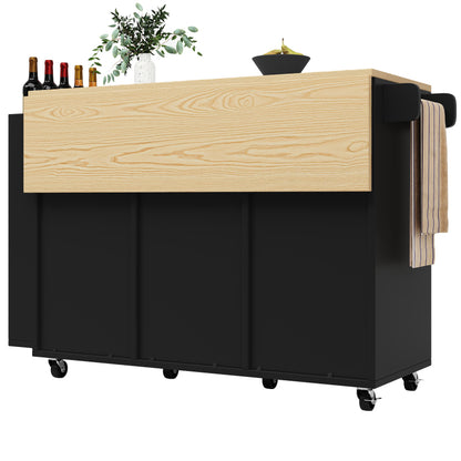 Küchenschrank, Servierwagen mit Holzmaserung, Küchenwagen mit rollen und arbeitsplatte, Küchenwagen mit Gewürzregal und Handtuchhalter, Kücheninsel mit Schiebetüren und Schubladen, schwarz