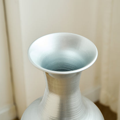 3er Set Bodenvase Silber, Metall, Wellenmuster, Hohe Übertöpfe 83/66/50 cm