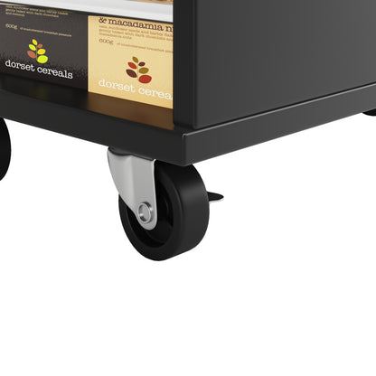 Kücheninsel mit Arbeitsplatte Küchenschrank Schwarz Esszimmerwagen mit Snackhalter und Weinglasregal Buffetschrank Trennwände Holzmaserung