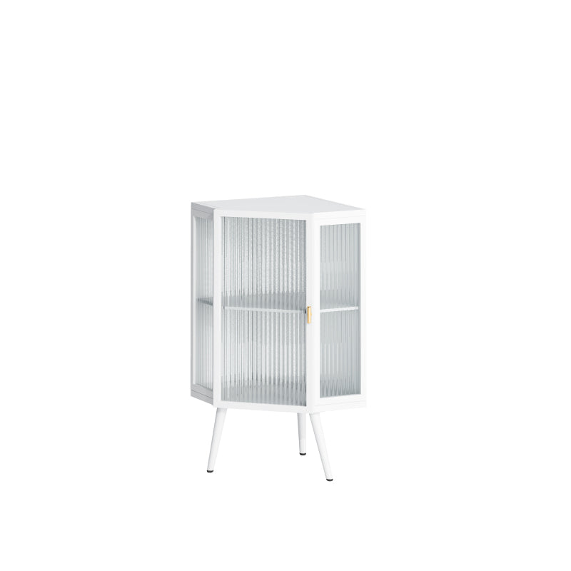 Floor Coner Cabinet with Tempered Glass Door & Adjustable Shelf for Bathroom, Living Room, Bedroom(White)