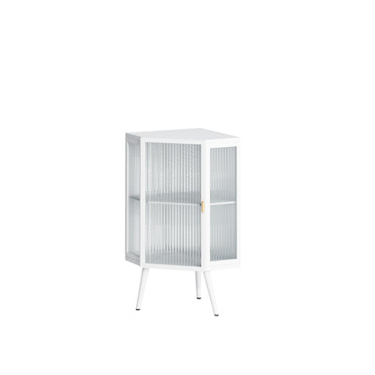 Floor Coner Cabinet with Tempered Glass Door & Adjustable Shelf for Bathroom, Living Room, Bedroom(White)