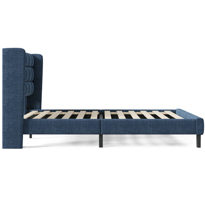Polsterbett Mit seinem gepolstertes Kopfteil Doppelbett mit Lattenrost, 140x200cm ,in Blau Leinen, mittelfest(Ohne Matratze)