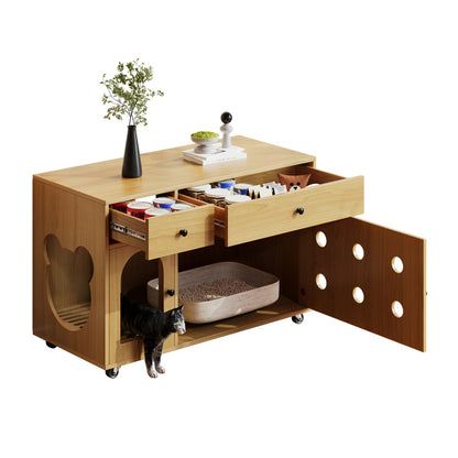 Katzenschrank/Katzenhaus mit abnehmbare Sandablassplatte, geruchsisoliert, ohne Katzenklo, 100×45×66 cm (Naturholzfarbe, Gelbmaplefarbe)