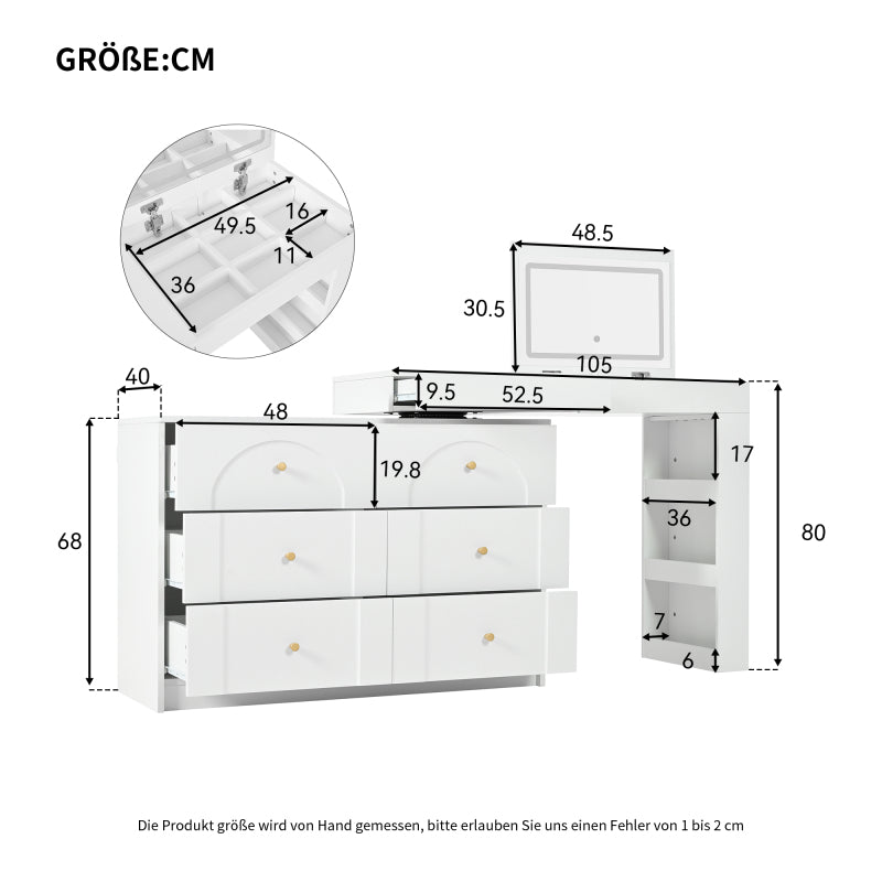 Drehbarer Schminktisch mit LED-Beleuchtung, weiß