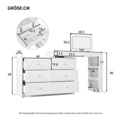 Drehbarer Schminktisch mit LED-Beleuchtung, weiß