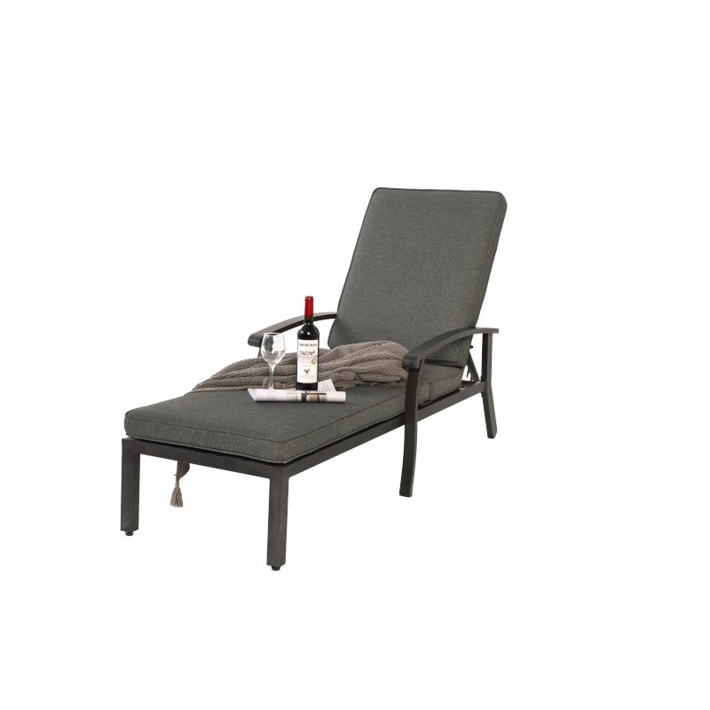 Lounge Patio Chair with Cotton Cushion, Adjustable Reclining Rust-Resistant Aluminum  Poolside Chaise Lounge Furniture, Waterproof Grey Cushion (1pc)
