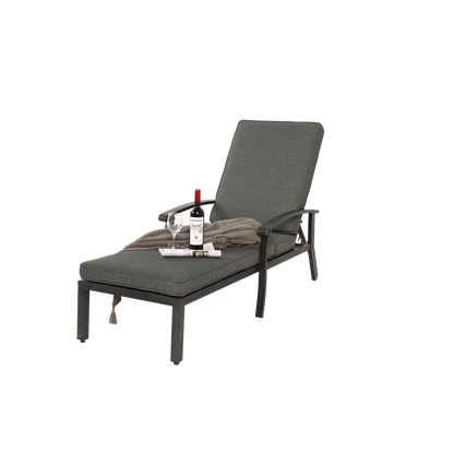 Lounge Patio Chair with Cotton Cushion, Adjustable Reclining Rust-Resistant Aluminum  Poolside Chaise Lounge Furniture, Waterproof Grey Cushion (1pc)
