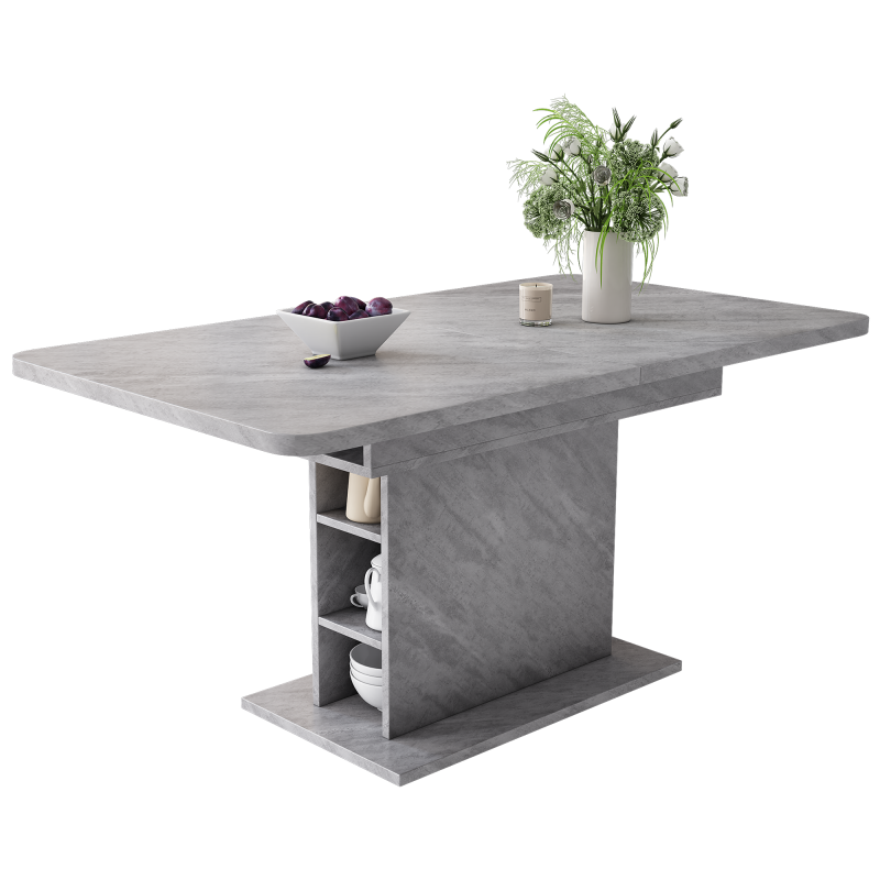 Ausziehbarer Esstisch, L110/130*W70*H75, Esstisch mit Stauraum, Betonoptik