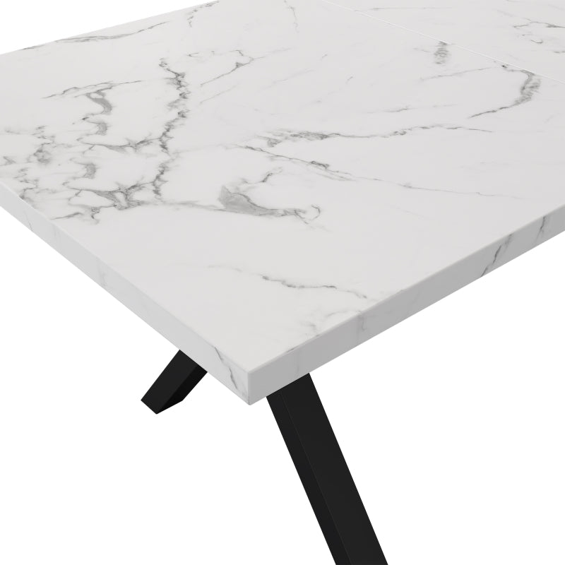 Esstisch, Design mit gekreuzten Beinen, Marmorstruktur, Schwarz und Weiß