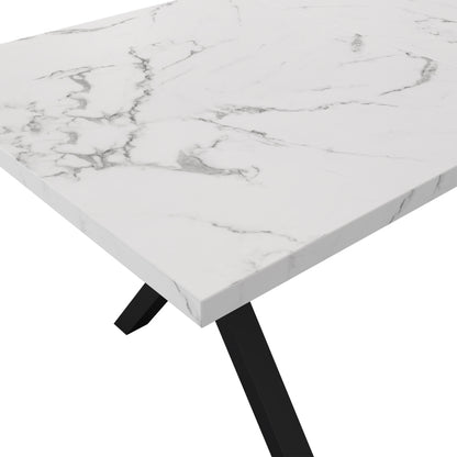 Esstisch, Design mit gekreuzten Beinen, Marmorstruktur, Schwarz und Weiß