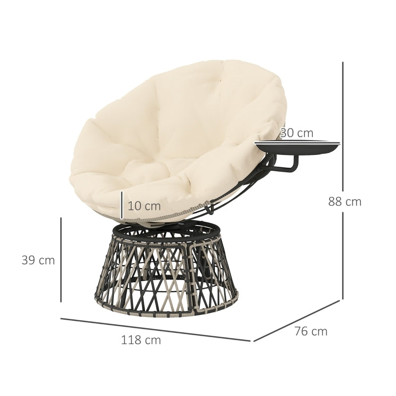 Papasansessel Rattan 360° drehbar Korbsessel mit Kissen Durchmesser 90 cm, für Wohnzimmer, Garten, Balkon, Beige