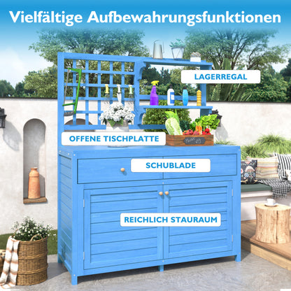 Holz Gartenschrank,Gartenschrank mit Regalen  Outdoor Schrank, Gartenschrank Geräteschuppen Terrassenschrank, Balkonschrank, Gerätehaus, Garten Möbel, Blau