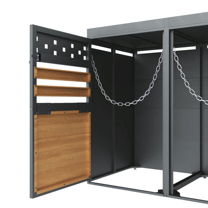 Mülltonnenbox 2er mit Pflanzdach, 120-240 Liter, Anthrazit  Tür in Holzoptik inkl. Erweiterungsmöglichkeit ,Aufbewahrungsbox für Mülltonnen, Müllbox (Das Produkt enthält keinen eingebauten Mülleimer)