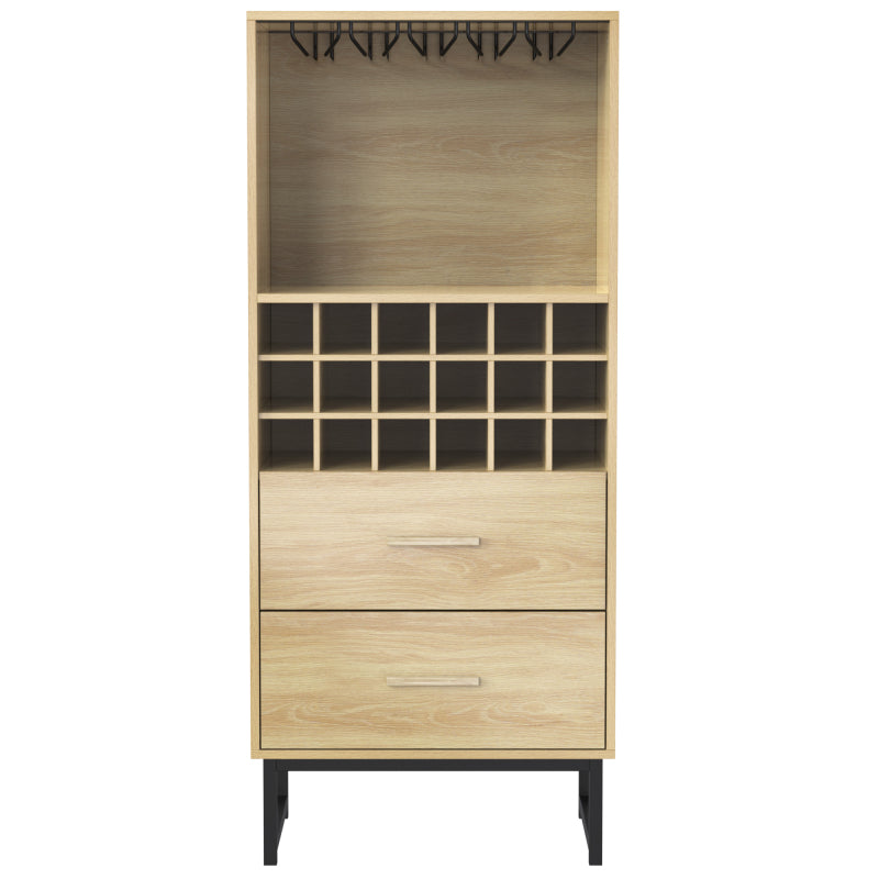 Sideboard, Stilvoller Weinschrank mit zwei Schubladen, 18 Fächern und Gläserhalterung – Mattschwarze Metallfüße – Perfekt für Weinliebhaber