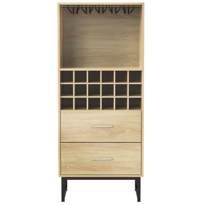 Sideboard, Stilvoller Weinschrank mit zwei Schubladen, 18 Fächern und Gläserhalterung – Mattschwarze Metallfüße – Perfekt für Weinliebhaber