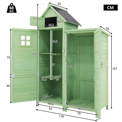Gerätehaus Gartenschrank Geräteschuppen Geräteschrank, BxT: 118x54 cm, 118 x 54 x 173 cm (BxTxH), wetterfest, Holz, Grünes, PVC-Dach (Set, 1 St., 1 x Geräteschrank)