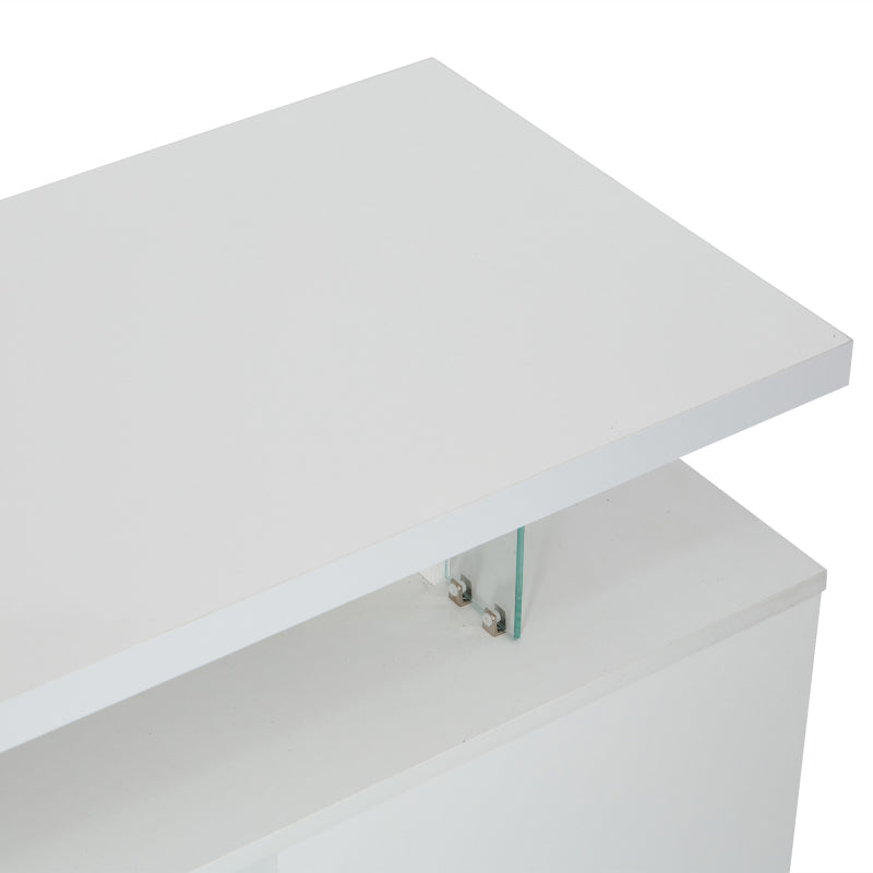 Moderner Low-Panel-Hochglanz-TV-Ständer mit LED-Beleuchtung, TV-Panel, TV-Glasschrank für 60-Zoll-Fernseher, Tische, universelle Gaming-Medienständer, Stauschränke und große Stauräume, Reinweiß
