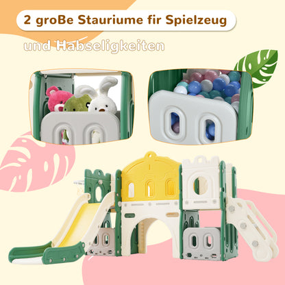 Mein kleines Schloss-Slide Kletterspielzeug für Kinder, 6 in 1 Kinderrutsche, Klettern, Bohrspiel, Stauraum, Spielgang, Basketballrahmen. Hergestellt aus HDPE (Enthält keine Meereskugeln)