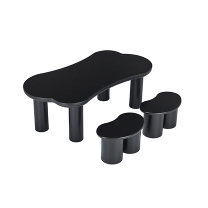 Unregelmäßiger Couchtisch in Knochenform mit 2 kleinen Bänken, großer Couchtisch L 113 cm, B 58 cm, H 40,5 cm, Tischplatte aus MDF und Beine aus PVC mit Filzboden, unregelmäßiger Couchtisch