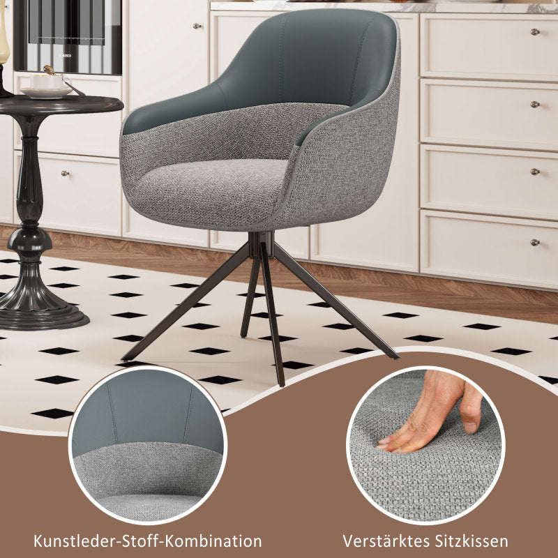 2 Drehbare Stühle mit Kunstleder-Stoff-Kombination, perfekt für Küche und Esszimmer, Grau