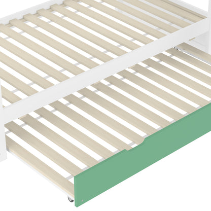 90X200 Haus-Etagenbett mit Rutsche und Ausziehbett, Weiß+Grün