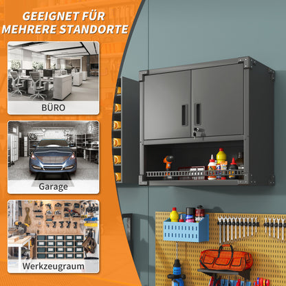 Metall Wandmontage Werkzeug Schrank mit Tür und Fach, Metallwandregal mit Schloss für Garage, Werkstatt, Büro - Umweltfreundlich, Robust, Montageerforderlich, H 77 cm × B 80 cm × T 30 cm