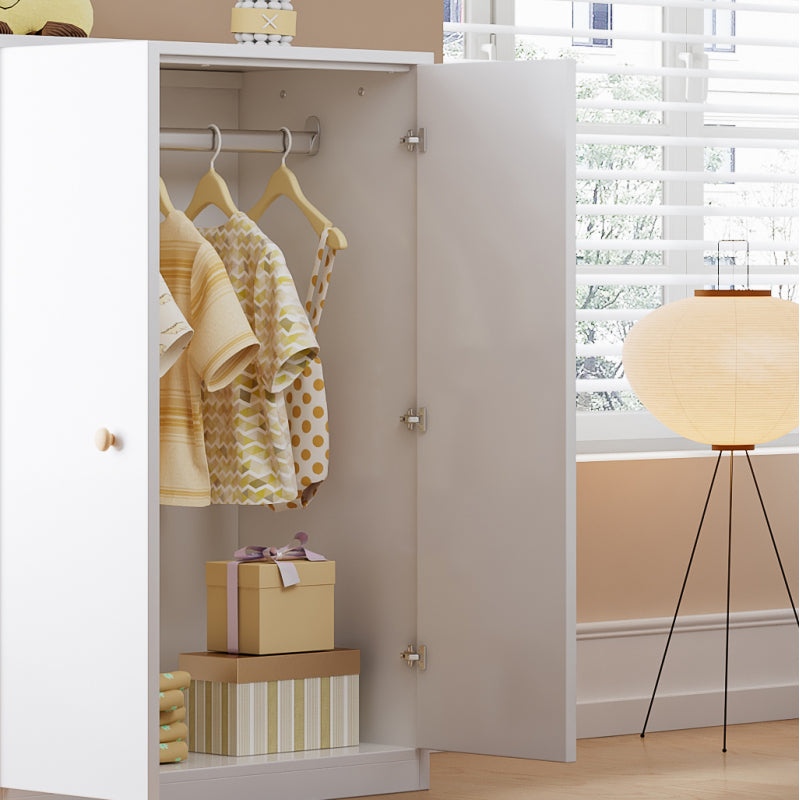 Kleiner Kleiderschrank mit Stange, 2-türiger Kleiderschrank, Schlafzimmer, Wohnzimmer, Kinderkleiderschrank, MDF, Weiß
