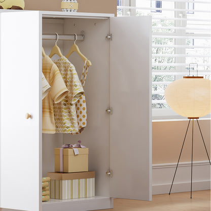 Kleiner Kleiderschrank mit Stange, 2-türiger Kleiderschrank, Schlafzimmer, Wohnzimmer, Kinderkleiderschrank, MDF, Weiß