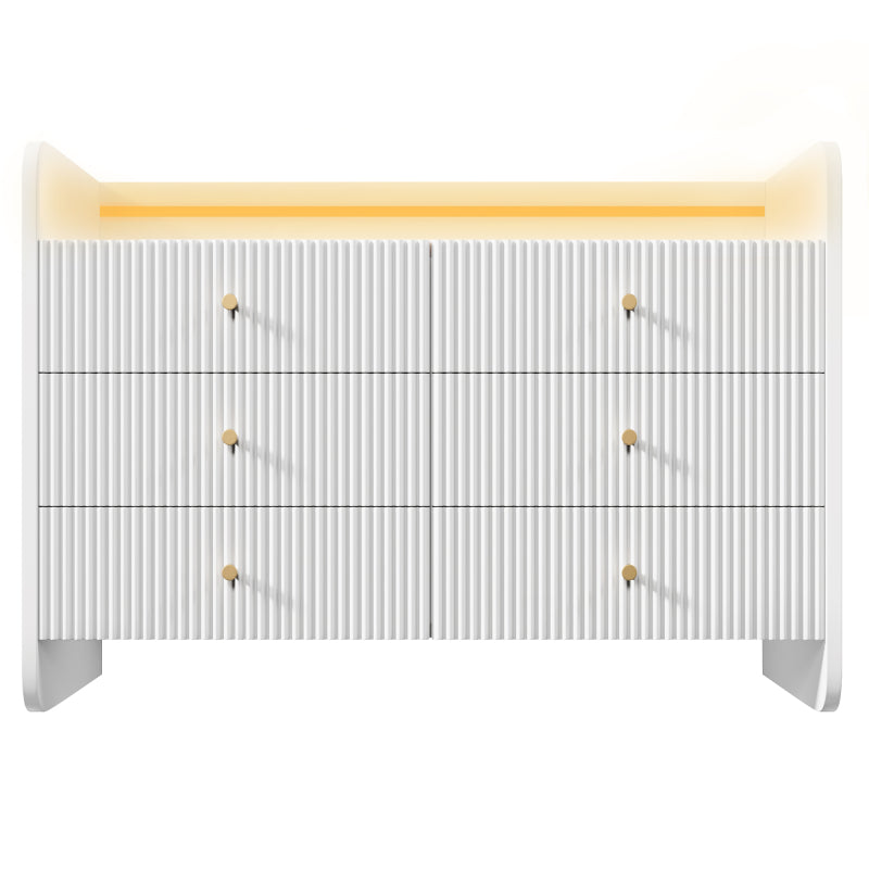 Sideboard, Kommode mit LED-Beleuchtung und 6 Schubladen, Wellenförmiges Rillendesign, Moderner Schrank für Wohnzimmer und Schlafzimmer, 120x40x75cm, Weiß