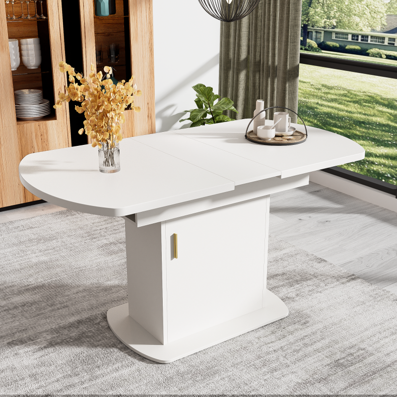Ausziehbarer ovaler Esstisch, L110/130*W70*H75cm, weiß+goldener Griff