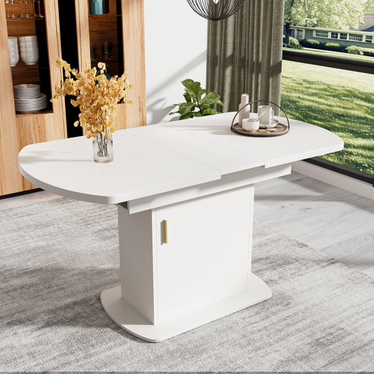 Ausziehbarer ovaler Esstisch, L110/130*W70*H75cm, weiß+goldener Griff