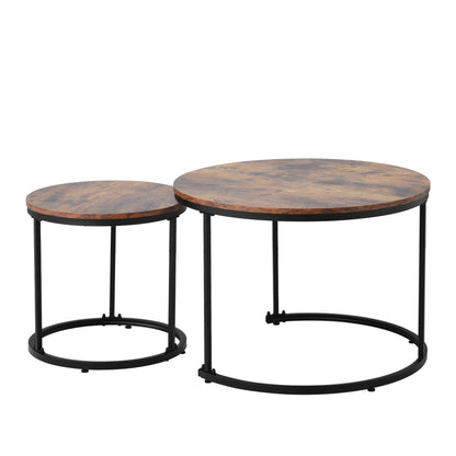 Runder Couchtisch 2er Set Satz Couchtisch Wohnzimmer Runder geschachtelter Beistelltisch 2 Runder Beistelltisch (Braun)