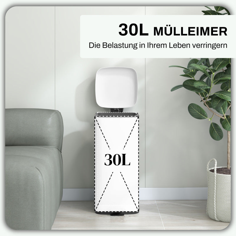 Treteimer 30L Kosmetikeimer mit Deckel und Fußpedal, Metall Müllbehälter mit Inneneimer für Wohnzimmer & Büro