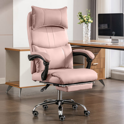 Chefsessel Pink PU-Leder, Ergonomisch, Höhenverstellbar, Doppel-Lordosenstütze