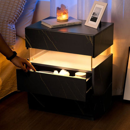 LED Nightstands 3 Drawer Dresser for Bedroom End Table with Acrylic Board LED Bedside Tables for Bedroom Living Room Bedside Furniture (Black+Glod)