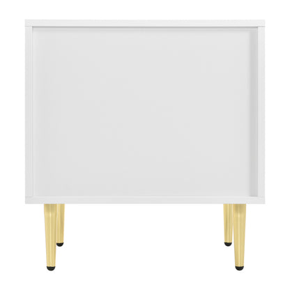 Moderner Nachttisch mit vergoldeten Füßen und Knöpfen, florales Muster, 2er-Set mit 2 Schubladen, lackiert, Ecken mit Anti-Bump-Design, 50B*40T*54H cm, weiß