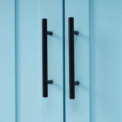 129x46(71)x91,5 cm großer Speisewagen/Sideboard, Arbeitsplatte mit Massivholzmaserung + blauer Schrank/faltbare Arbeitsplatte/Aufbewahrungstür-Design/Räder/Massivholzfüße umschaltbar/für Zuhause geeig
