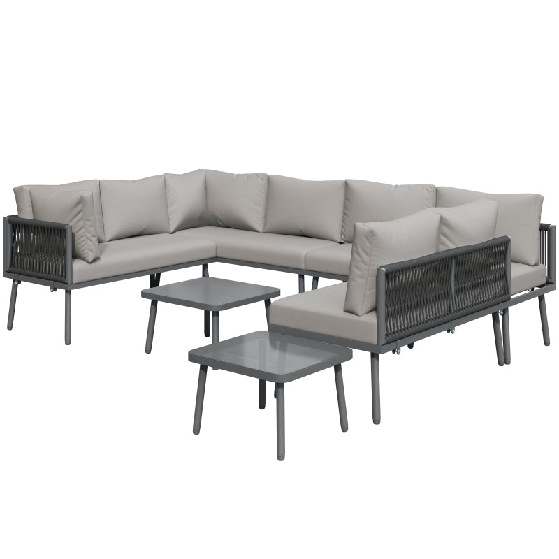 Eisen Garten Loungesessel Set, U-förmiges Gartenmöbel Set, balkon möbel, Wetterfestes Outdoor Ecksofa, terassenmöbel außen, für 8 Personen, mit 2 Tischen und 4 Zweisitzer-Sofas, Kissen inklusive, vers
